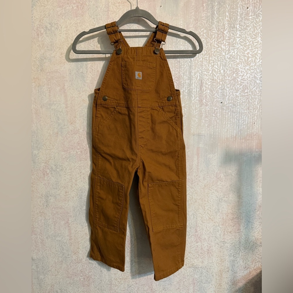 Carhartt Tan/Golden Duck Canvas Bib Overalls, 3T, Perfect Farmers Overalls